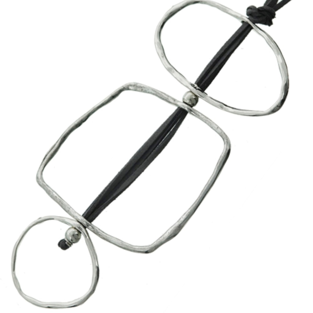 silver tone geometric long necklace